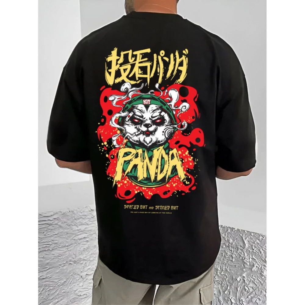 Generic Men's Casual Cotton Blend Printed Round Neck Half Sleeve T-Shirt (Black)