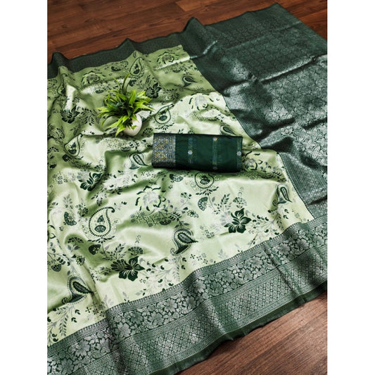 Generic Women's Banarasi Jacquard Printed Saree With Unstitched Blouse 5.5Mtr (Green)