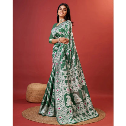 Generic Women's Cotton Silk Printed Saree With Unstitched Blouse 5.5Mtr (Green)