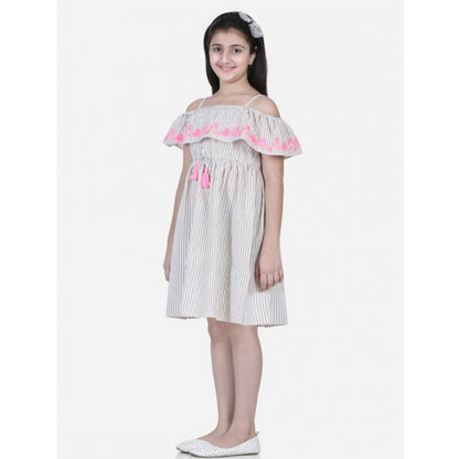 Generic Girl's Cotton Printed Sleeveless Shoulder Straps Dress (Beige-Pink)
