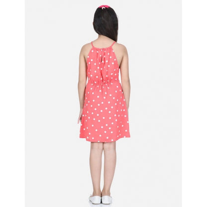 Generic Girl's Polyester Printed Short Sleeve Round Neck Dress (Orange)