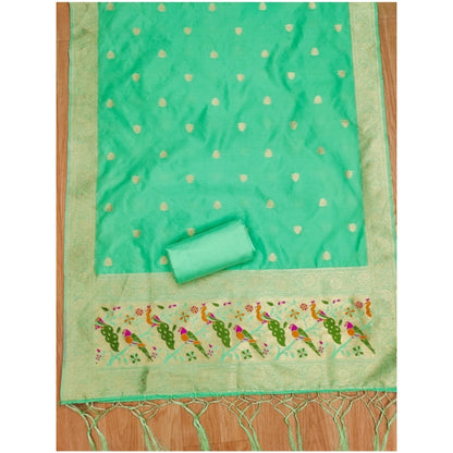 Generic Women's Banarasi Silk Printed Unstitched Salwar Suit Material With Dupatta (Sea Green, 3Mtrs)