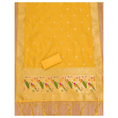 Generic Women's Banarasi Silk Printed Unstitched Salwar Suit Material With Dupatta (Yellow, 3Mtrs)