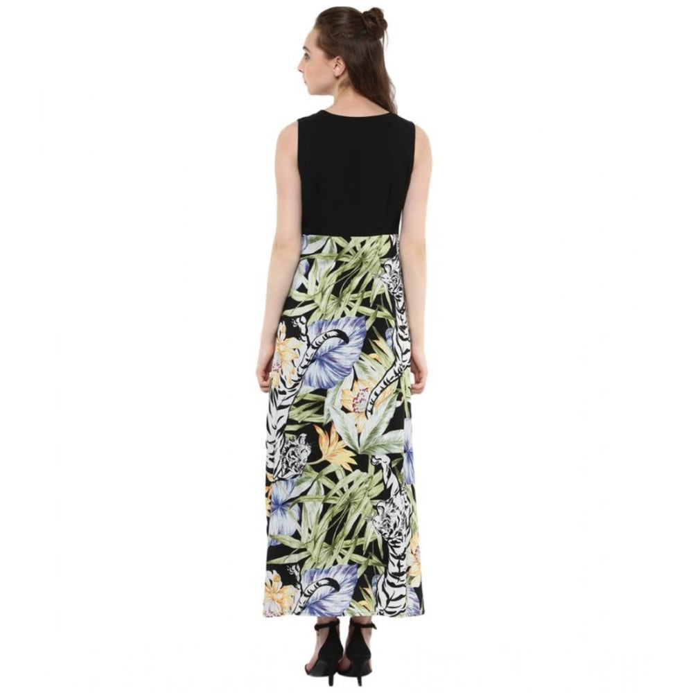 Generic Women's Rayon Floral Round Neck Sleeveless Dress (Multicolor)