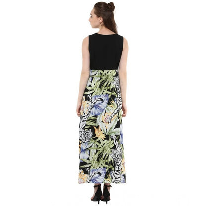 Generic Women's Rayon Floral Round Neck Sleeveless Dress (Multicolor)