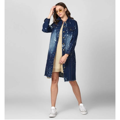 Generic Women's Denim Washed Long Sleeve Jacket (Blue)