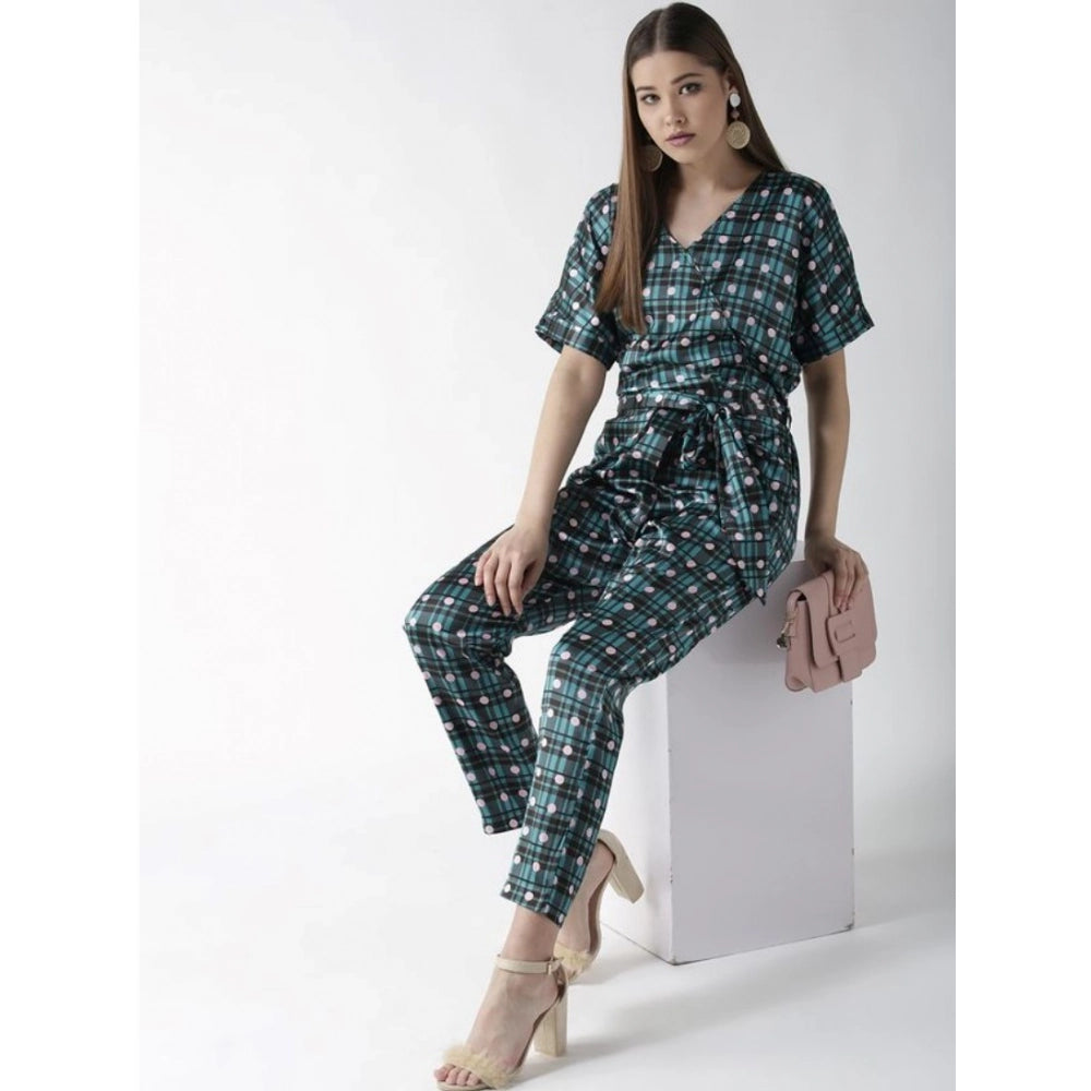 Generic Women's Polyester Polka Half Sleeve Jumpsuit (Green)