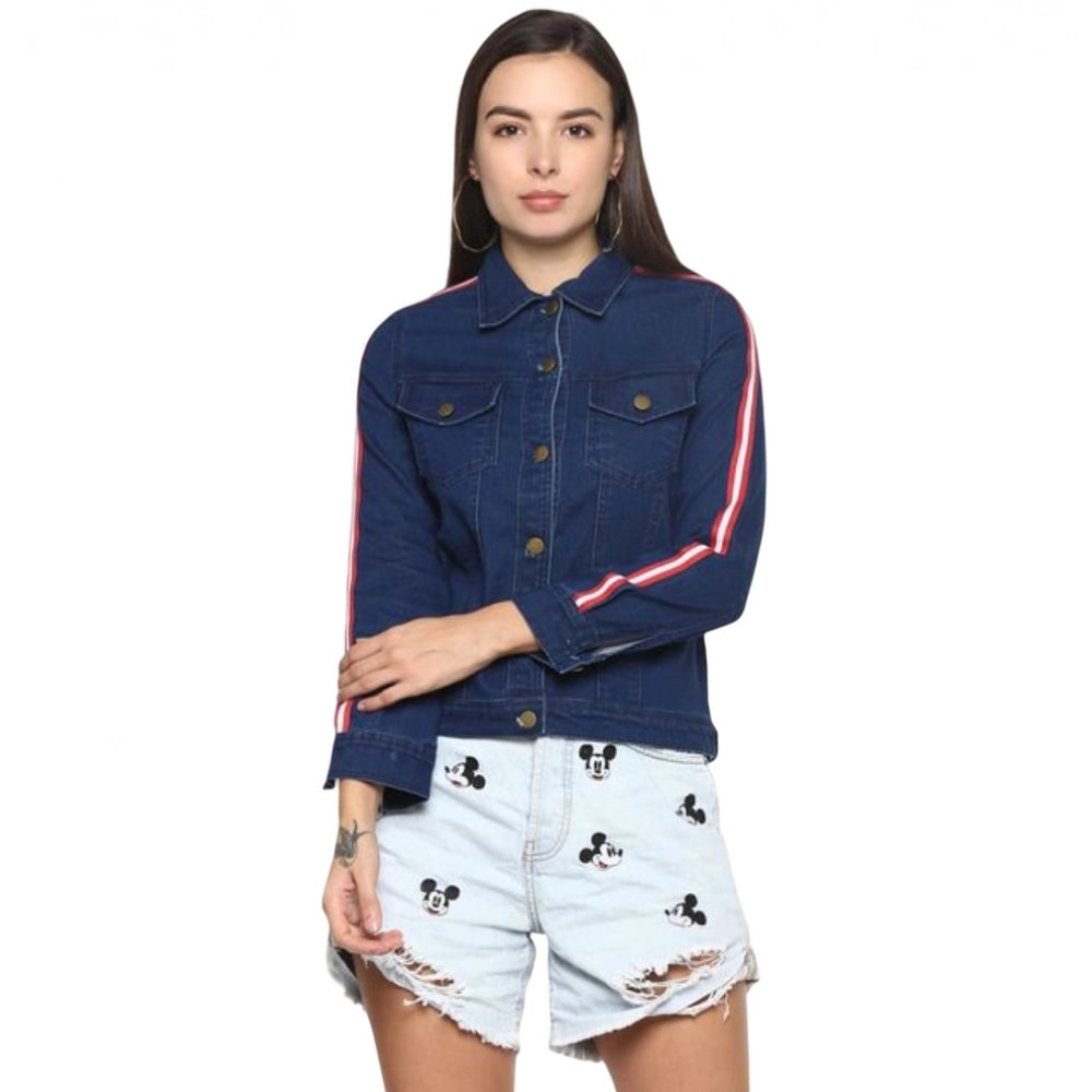 Generic Women's Denim Taping Long Sleeve Jacket (Blue)