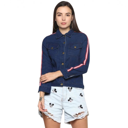 Generic Women's Denim Taping Long Sleeve Jacket (Blue)