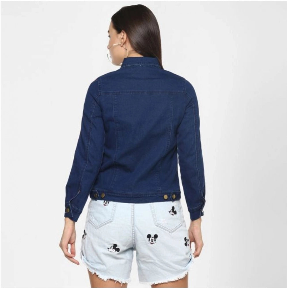 Generic Women's Denim Taping Long Sleeve Jacket (Blue)
