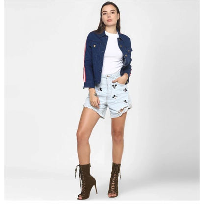 Generic Women's Denim Taping Long Sleeve Jacket (Blue)