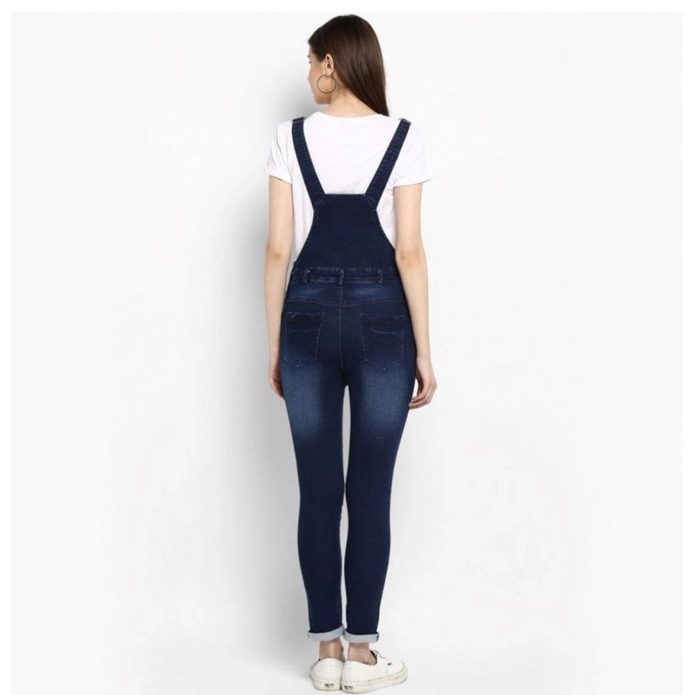 Generic Women's Denim Distressed Dungaree Pant (Blue)