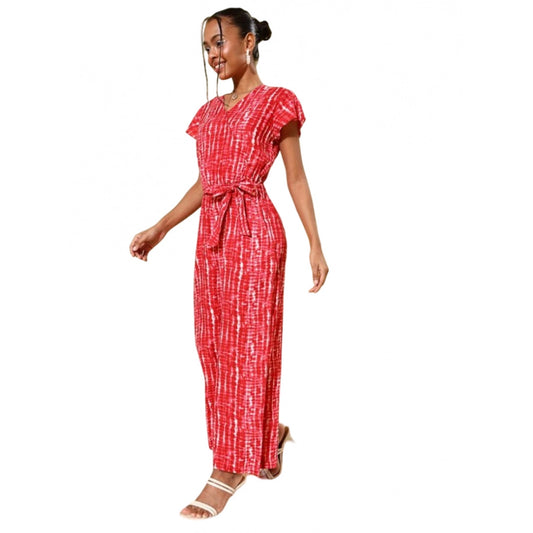 Generic Women's Rayon Tie &amp; Dye Short Sleeve Jumpsuit (Red)