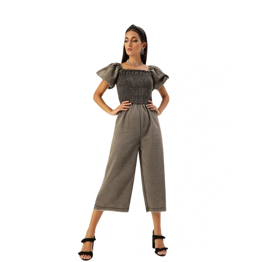 Generic Women's Denim Solid Balloon Sleeve Jumpsuit (Black)