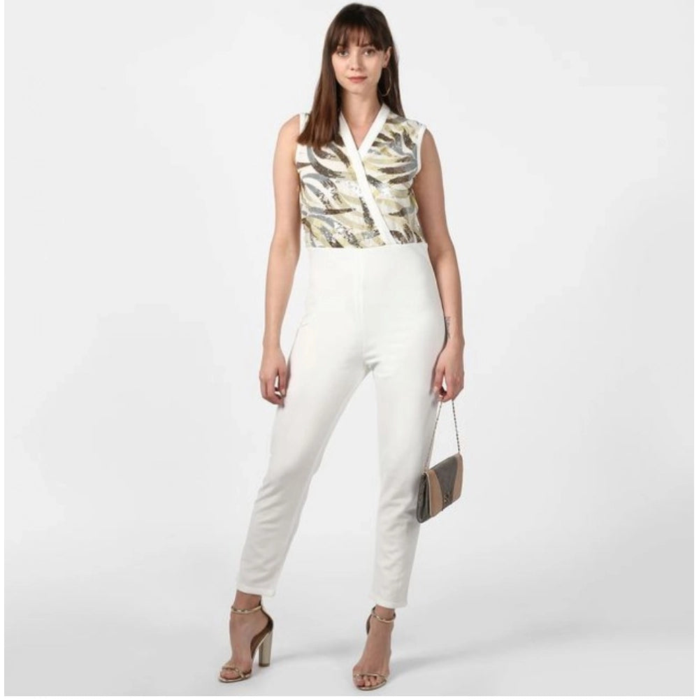 Generic Women's Polyester Embellished Sleeveless Jumpsuit (White)