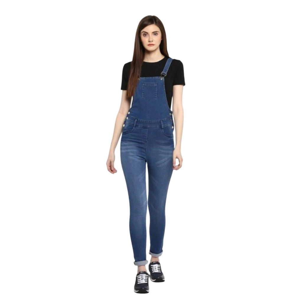 Generic Women's Denim Solid Dungaree Pant (Blue)
