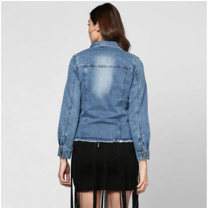 Generic Women's Denim Distressed Long Sleeve Jacket (Blue)