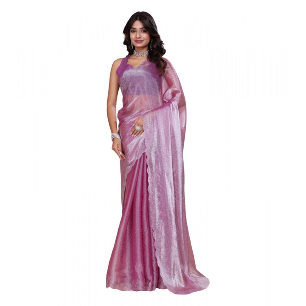 Generic Women's Jimmy choo Embellished Bollywood Saree With Unstitched Blouse 5.5Mtr (Magenta)