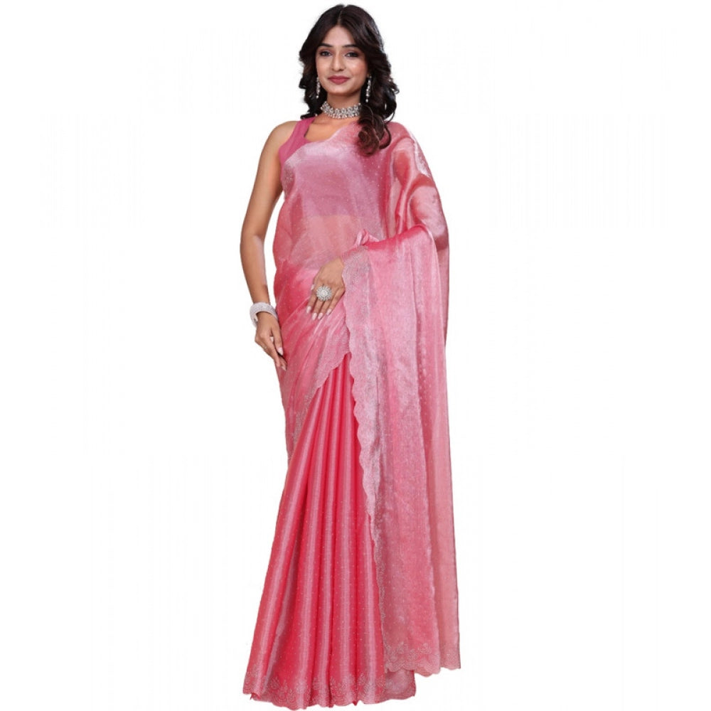 Generic Women's Jimmy choo Embellished Bollywood Saree With Unstitched Blouse 5.5Mtr (Pink)