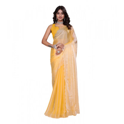 Generic Women's Tissue Pure Silk Embellished Bollywood Saree With Unstitched Blouse 5.5Mtr (Yellow)