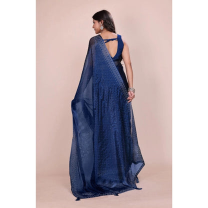 Generic Women's Jimmy choo Embellished Bollywood Saree With Unstitched Blouse 5.5Mtr (Blue)