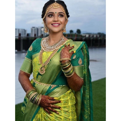 Generic Women's Litchi silk Printed Saree With Unstitched Blouse (Light Green)