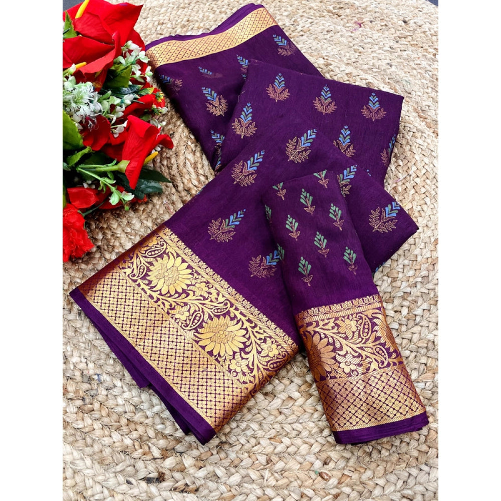 Generic Women's Digital Dolla Silk Printed Saree With Unstitched Blouse 5.5Mtr (Purple)