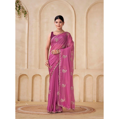 Generic Women's Digital Printed  Georgette Saree With Unstitched Blouse (Pink, 5-6 Mtrs)