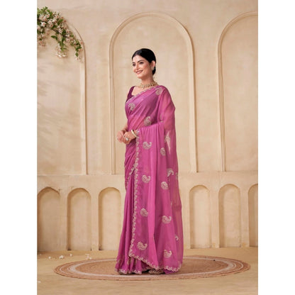Generic Women's Digital Printed  Georgette Saree With Unstitched Blouse (Pink, 5-6 Mtrs)