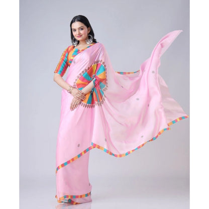 Generic Women's Soft Crepe Silk Printed Ready To Wear Saree With Unstitched Blouse 5.5Mtr (Pink)