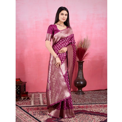 Generic Women's Banarasi Silk Printed Saree With Unstitched Blouse 5.5Mtr (Wine)