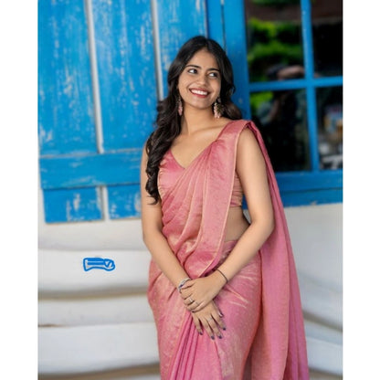 Generic Women's Silk Embroidred Saree With Unstitched Blouse 5.5Mtr (Pink)