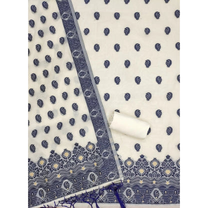 Generic Women's Banarasi Silk Printed Unstitched Salwar Suit Material With Dupatta (Navy Blue, 3Mtrs)