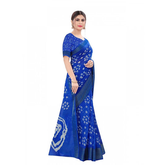 Generic Women's Cotton Silk Bandhni Saree With Unstitched Blouse 5.5Mtr (Royal Blue)