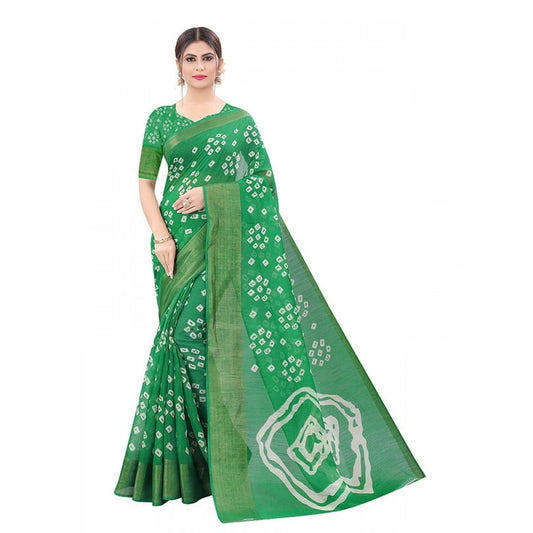 Generic Women's Cotton Silk Bandhni Saree With Unstitched Blouse 5.5Mtr (Light Green)