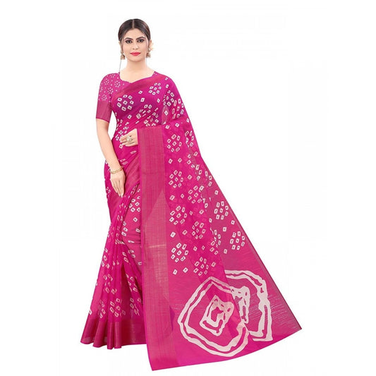 Generic Women's Cotton Silk Bandhni Saree With Unstitched Blouse 5.5Mtr (Pink)