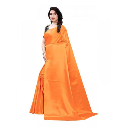 Generic Women's Satin Printed Saree With Unstitched Blouse 5.5Mtr (Mustard)