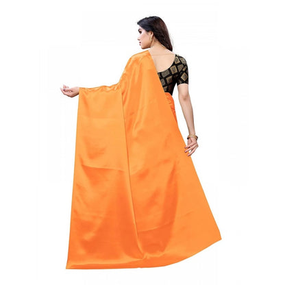 Generic Women's Satin Printed Saree With Unstitched Blouse 5.5Mtr (Mustard)