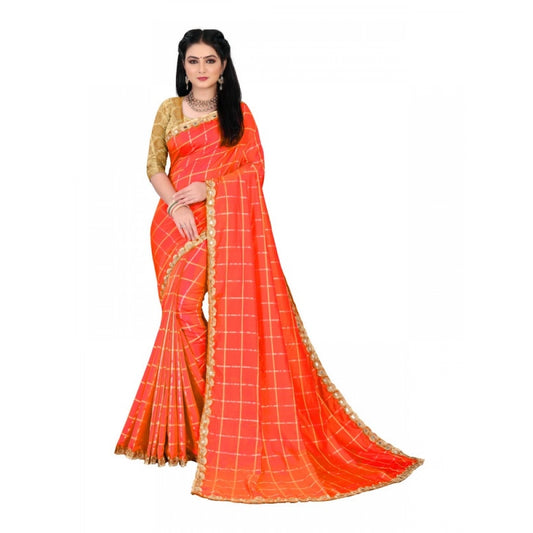 Generic Women's Sana Silk Bandhni Saree With Unstitched Blouse 5.5Mtr (Orange)