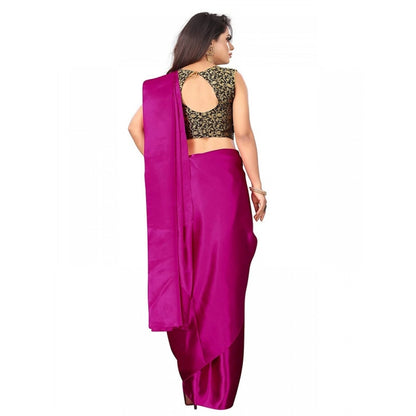 Generic Women's Satin Printed Saree With Unstitched Blouse 5.5Mtr (Rani)