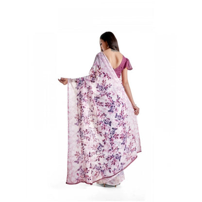 Generic Women's Georgette Printed Saree With Unstitched Blouse 5.5Mtr (Pink)