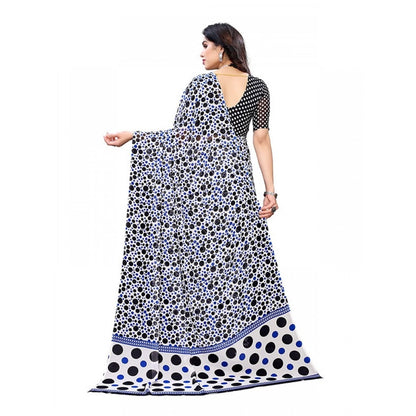Generic Women's Georgette Printed Saree With Unstitched Blouse 5.5Mtr (Blue)