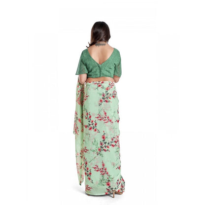 Generic Women's Georgette Printed Saree With Unstitched Blouse 5.5Mtr (Light Green)