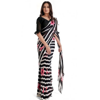 Generic Women's Georgette Printed Saree With Unstitched Blouse 5.5Mtr (Pink)