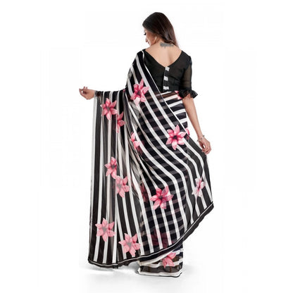 Generic Women's Georgette Printed Saree With Unstitched Blouse 5.5Mtr (Pink)