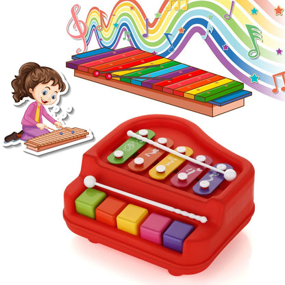 2 In 1 Baby Piano Xylophone Toy For Toddlers 5 Multicolored Key Keyboard Xylophone Piano Preschool Educational Musical Learning Instruments Toy For Baby Kids Girls Boys 3+ Years(1 Pc)