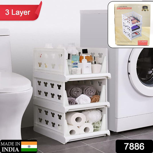 3 Layer Stackable Multifunctional Storagefor Clothes Foldable Drawer Shelf Basket Utility Cart Rack Storage Organizer Cart For Kitchen Pantry Closet Bedroom Bathroom Laundry(3 Layer 1 Pc)